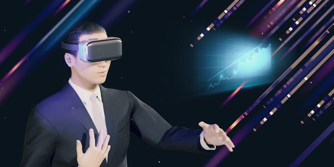 Univers virtuel de finance dans le metaverse, illustrant l'intégration des NFT et DeFi pour une startup française innovante.